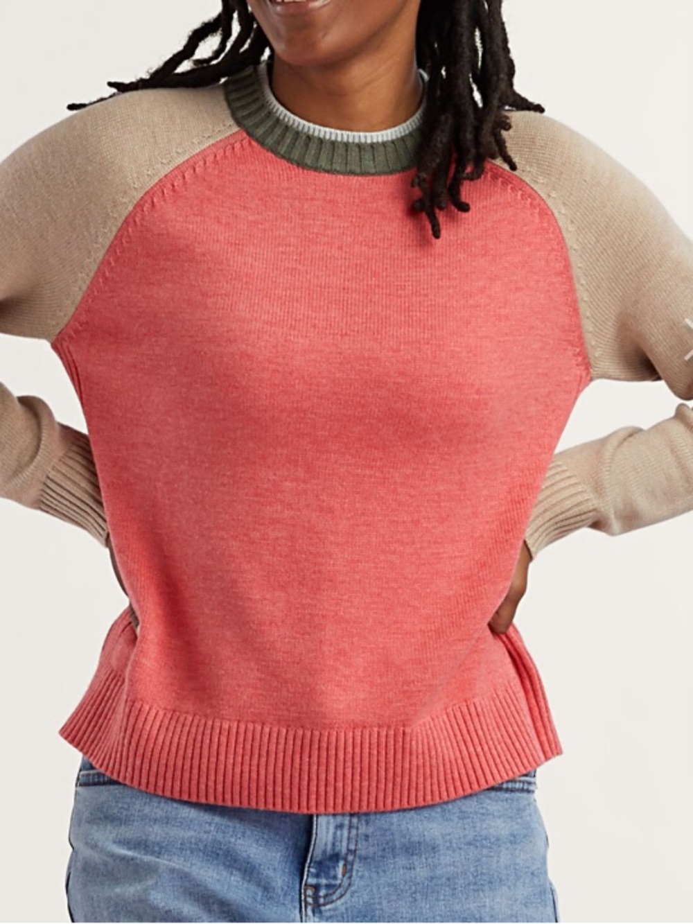 Title Nine Mendocino Sweater Womens Small Coral Colorblock Crew Neck Merino Wool